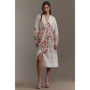 Anthropologie Let Me Be Long-Sleeve V-Neck Floral A-Line Midi Dress 3X NWT